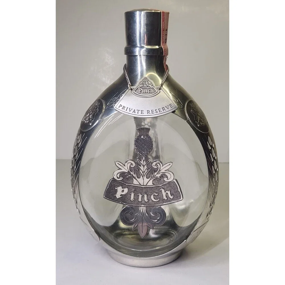 Haig Royal Holland Pewter Overlay Glass Pinch Empty Whisky Bottle Decanter